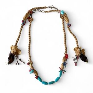 Boho Silk Necklace w/ Semi-Precious Stones & Glass Beads